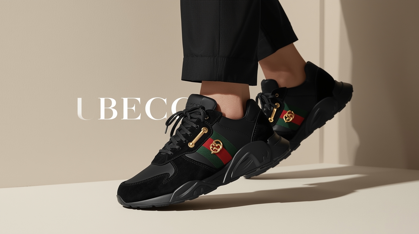 Luxury fashion banner showcasing premium leather sneakers